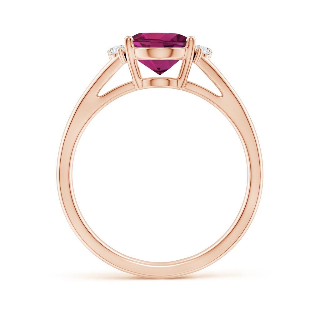 9x7mm AAAA Oval Rhodolite with Round Diamond Collar Solitaire Ring in Rose Gold Side-1