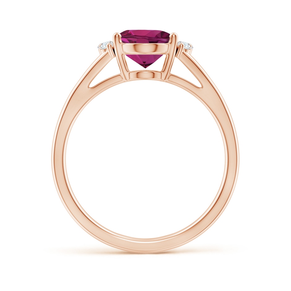 9x7mm AAAA Oval Rhodolite with Round Diamond Collar Solitaire Ring in Rose Gold side-1