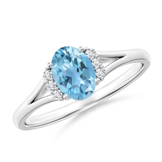 7x5mm A Oval Swiss Blue Topaz with Round Diamond Collar Ring in P950 Platinum