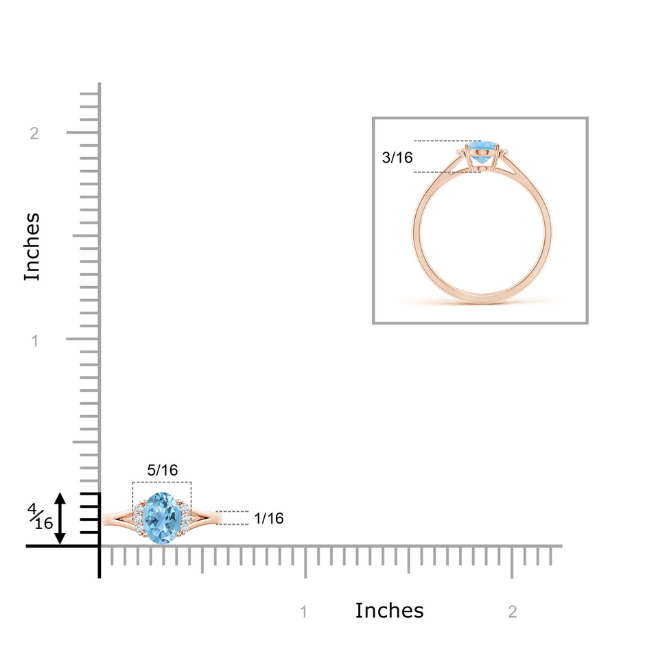 7x5mm A Oval Swiss Blue Topaz with Round Diamond Collar Ring in Rose Gold ruler