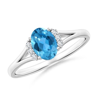 7x5mm AAA Oval Swiss Blue Topaz with Round Diamond Collar Ring in P950 Platinum