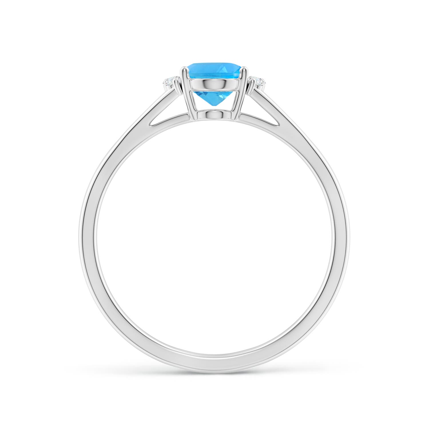 7x5mm AAA Oval Swiss Blue Topaz with Round Diamond Collar Ring in P950 Platinum