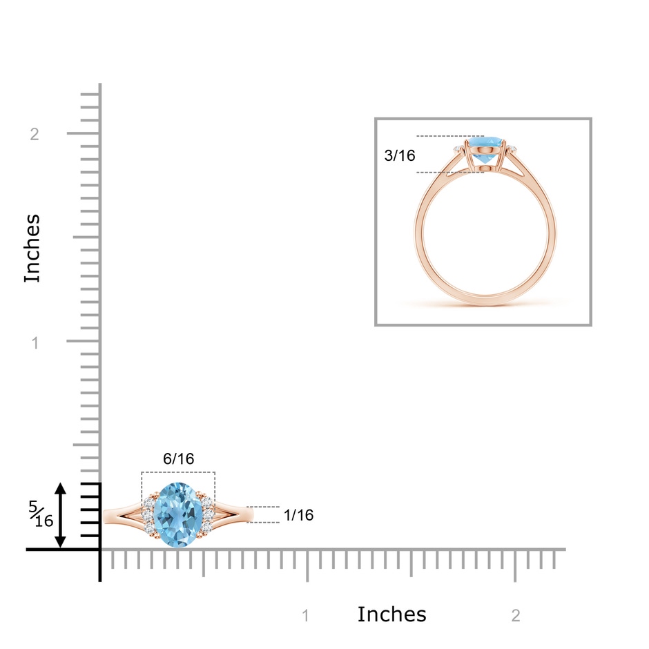 8x6mm A Oval Swiss Blue Topaz with Round Diamond Collar Ring in Rose Gold ruler