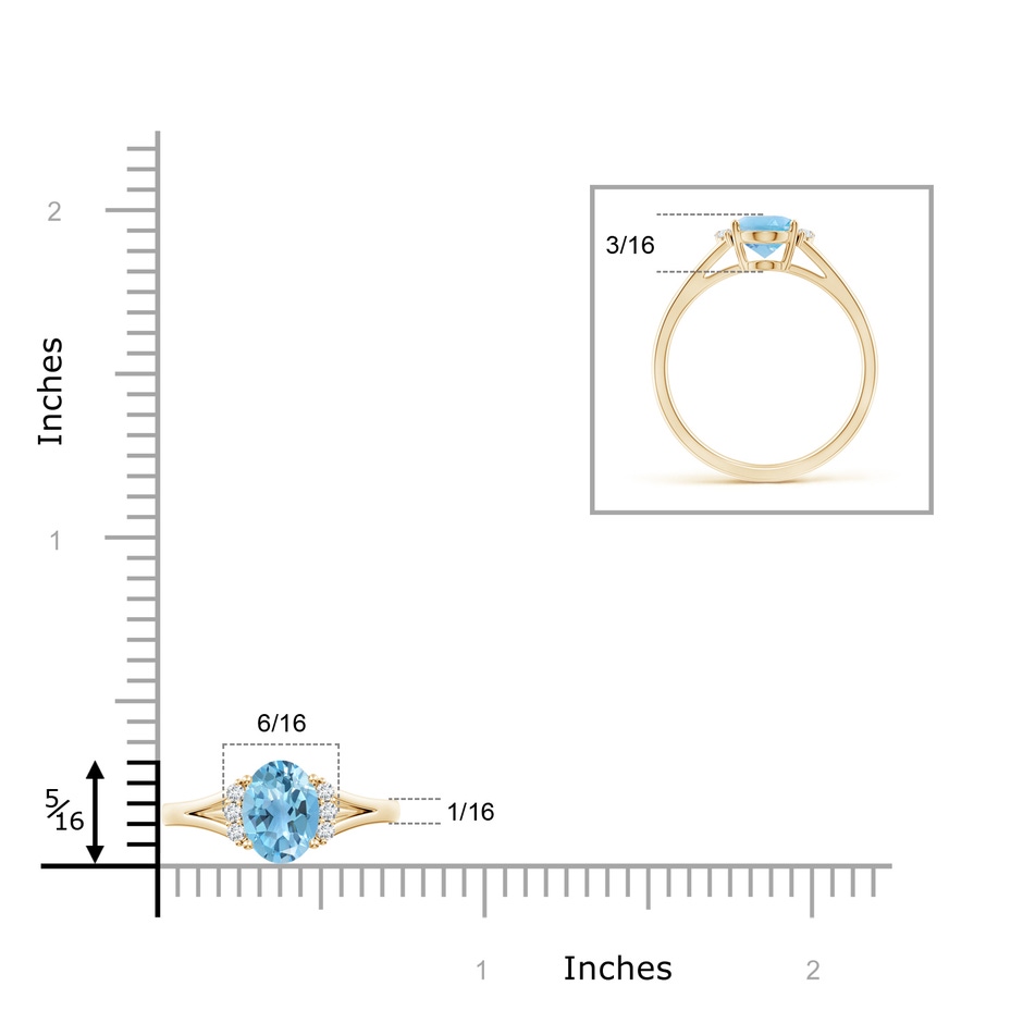 8x6mm A Oval Swiss Blue Topaz with Round Diamond Collar Ring in Yellow Gold ruler