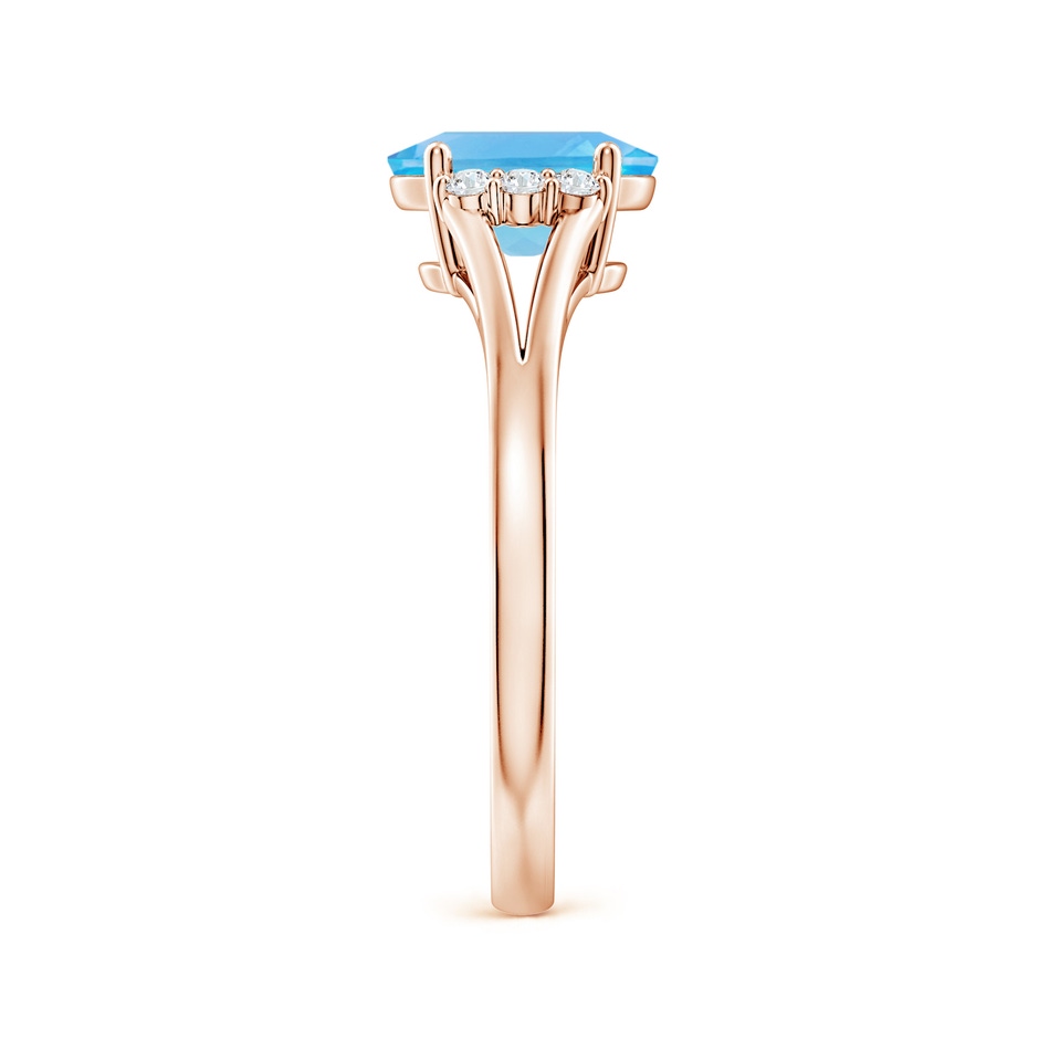 8x6mm AA Oval Swiss Blue Topaz with Round Diamond Collar Ring in Rose Gold side-2