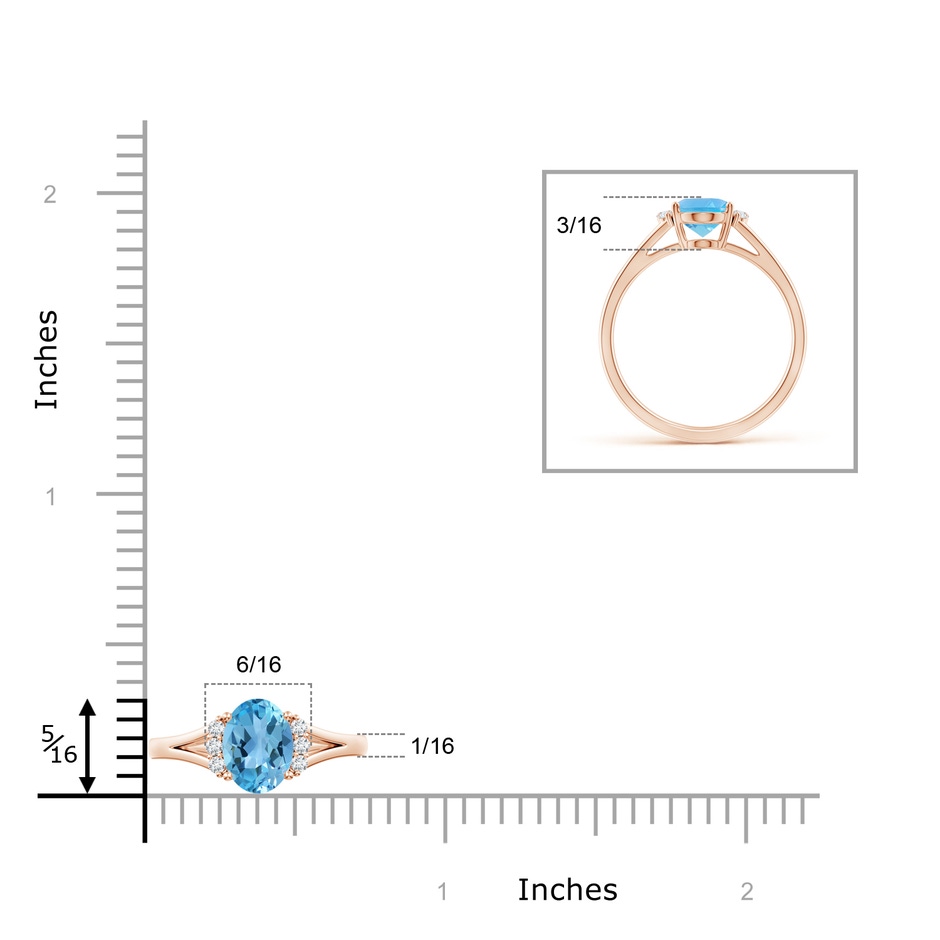8x6mm AA Oval Swiss Blue Topaz with Round Diamond Collar Ring in Rose Gold ruler