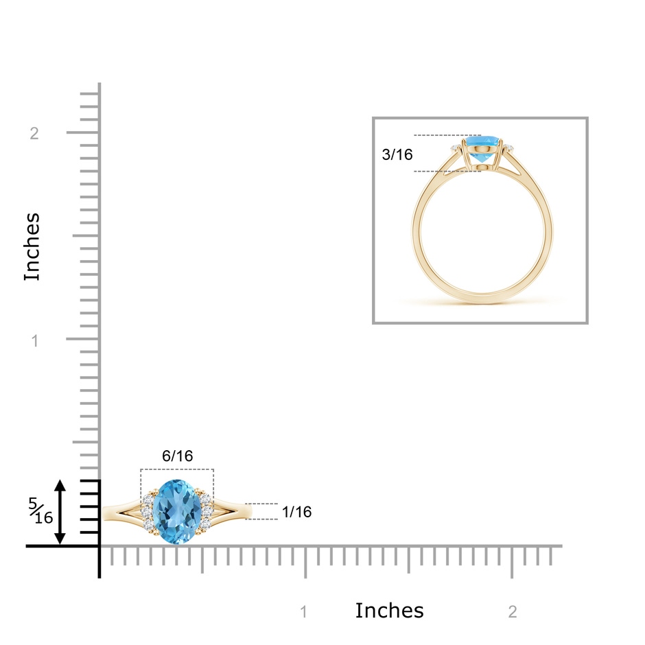 8x6mm AA Oval Swiss Blue Topaz with Round Diamond Collar Ring in Yellow Gold ruler