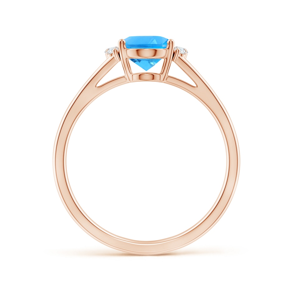 8x6mm AAAA Oval Swiss Blue Topaz with Round Diamond Collar Ring in Rose Gold side-1