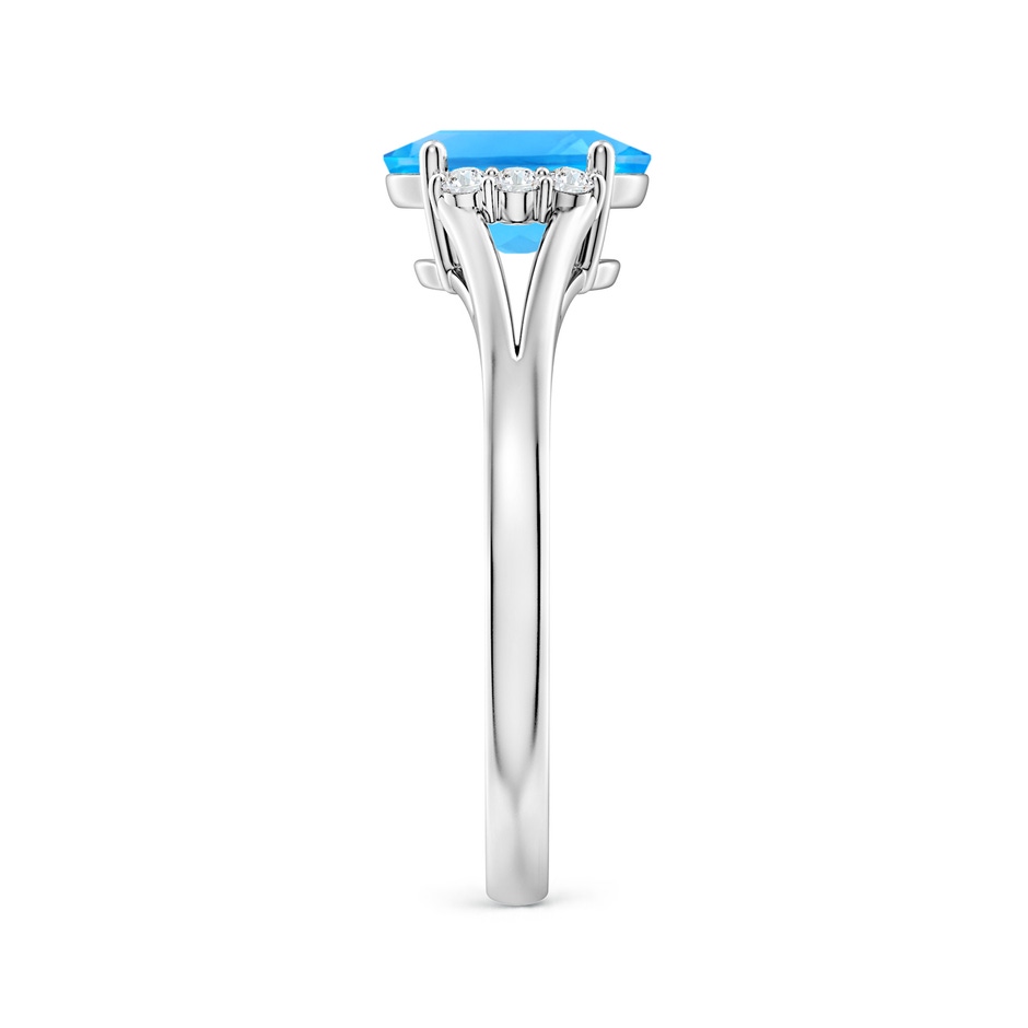8x6mm AAAA Oval Swiss Blue Topaz with Round Diamond Collar Ring in White Gold side-2