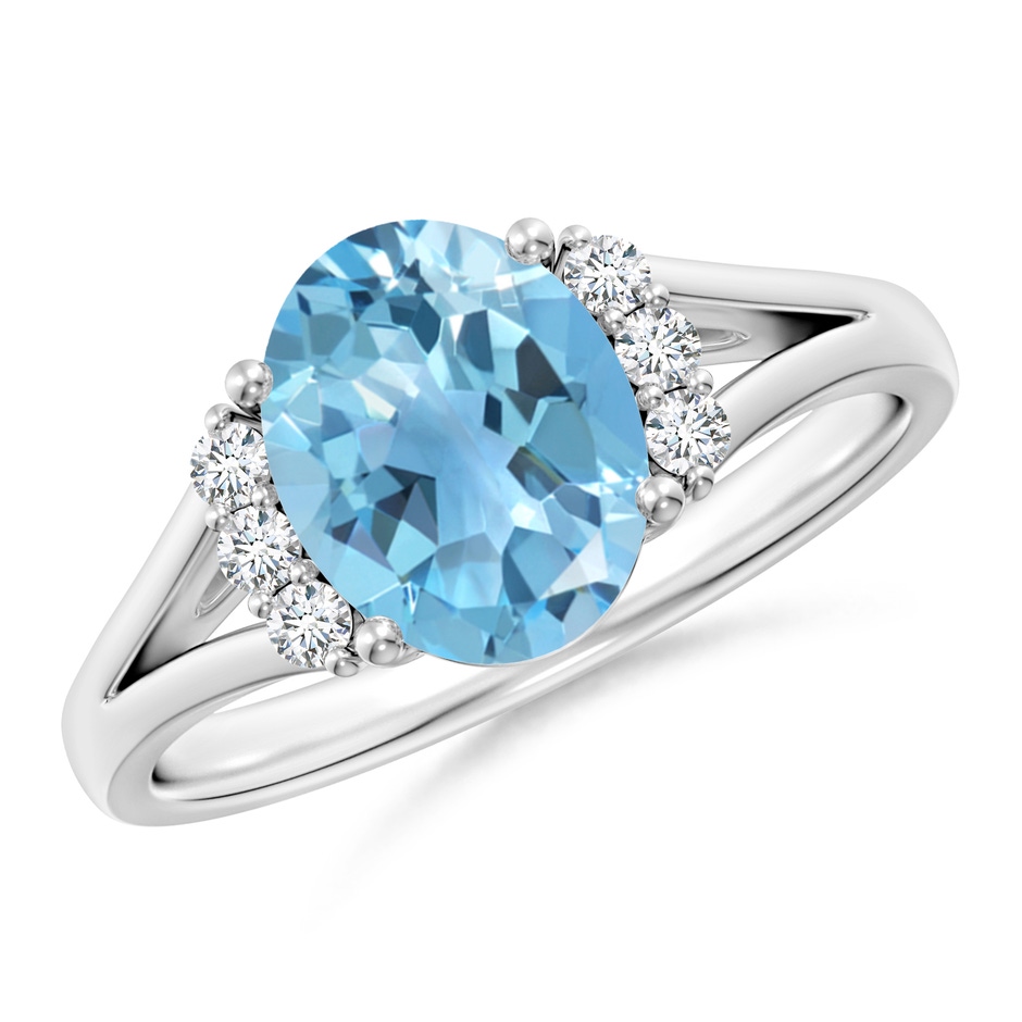 9x7mm A Oval Swiss Blue Topaz with Round Diamond Collar Ring in P950 Platinum 