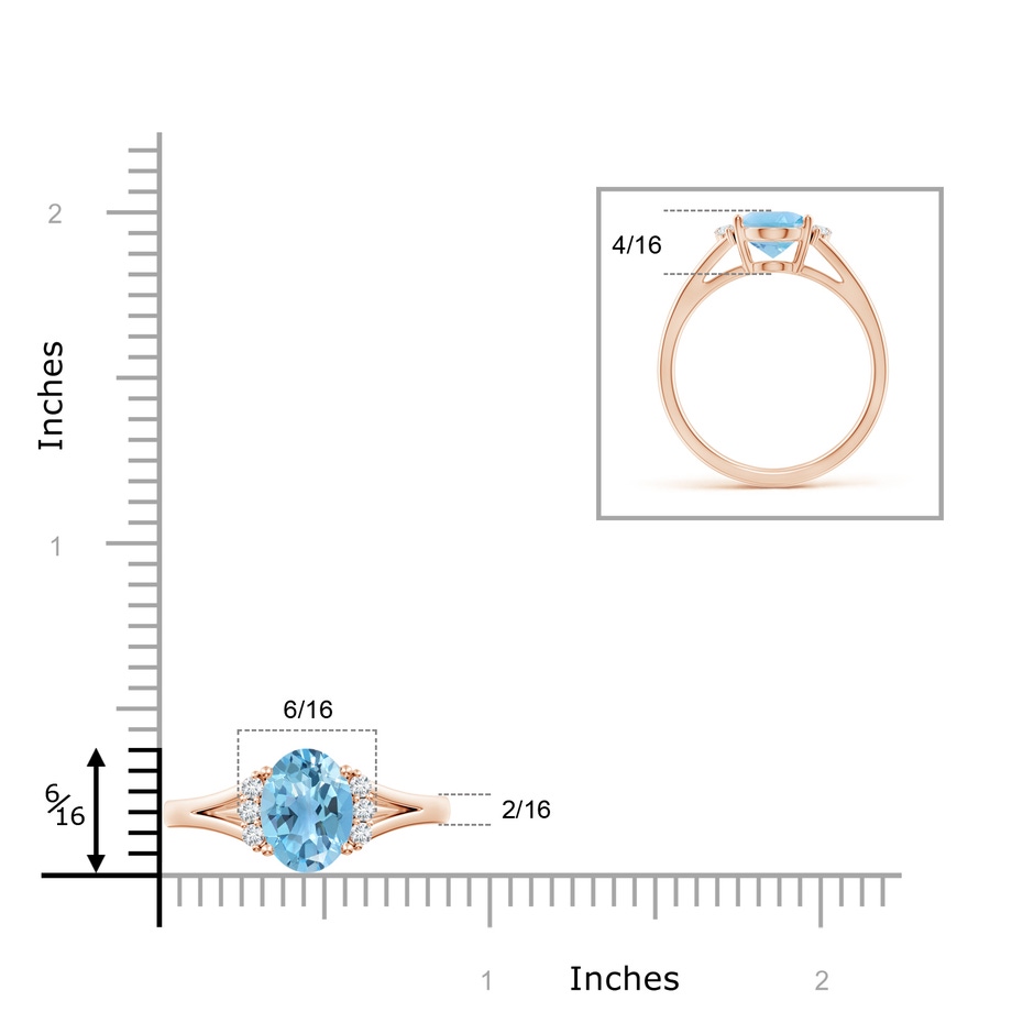 9x7mm A Oval Swiss Blue Topaz with Round Diamond Collar Ring in Rose Gold ruler