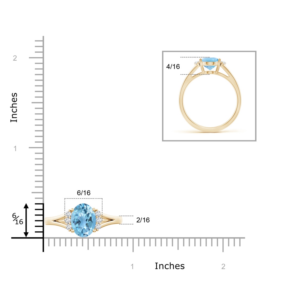 9x7mm A Oval Swiss Blue Topaz with Round Diamond Collar Ring in Yellow Gold ruler
