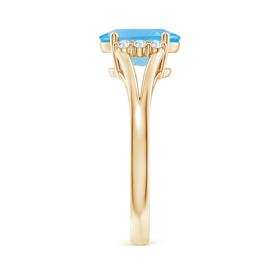 9x7mm AA Oval Swiss Blue Topaz with Round Diamond Collar Ring in Yellow Gold side-2