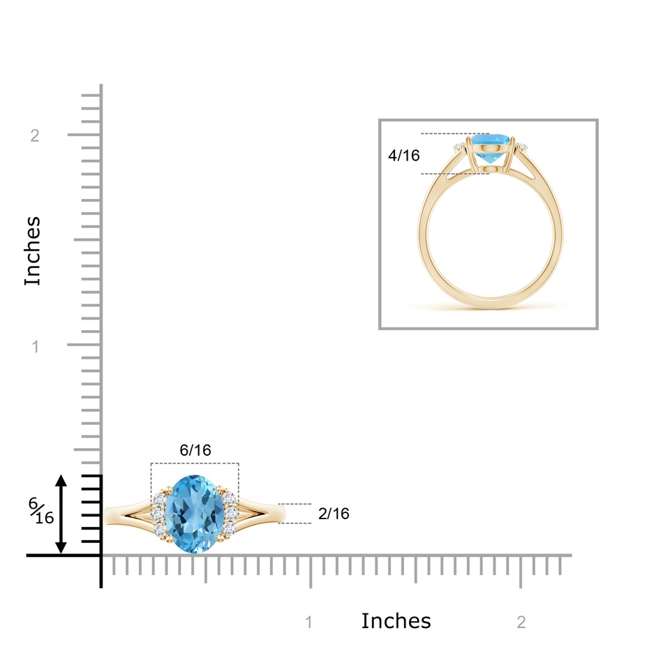 9x7mm AA Oval Swiss Blue Topaz with Round Diamond Collar Ring in Yellow Gold ruler