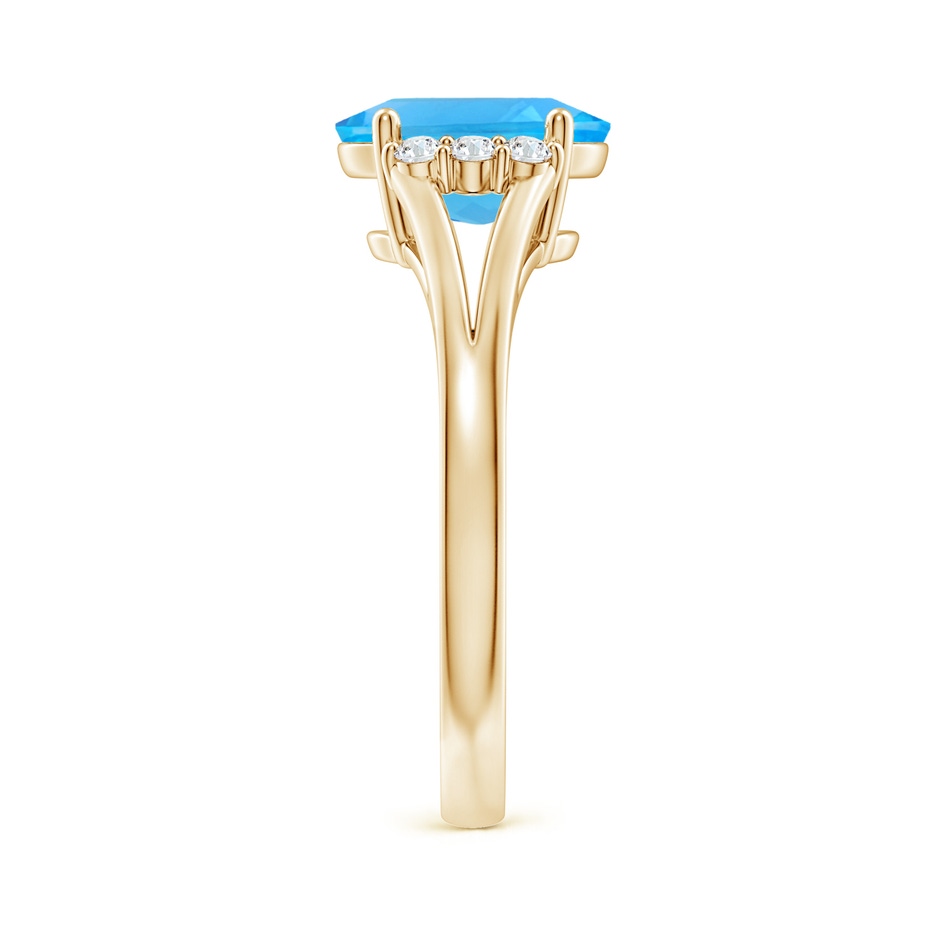 9x7mm AAA Oval Swiss Blue Topaz with Round Diamond Collar Ring in Yellow Gold side-2
