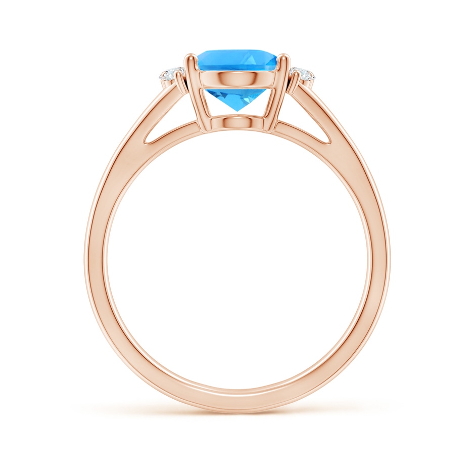9x7mm AAAA Oval Swiss Blue Topaz with Round Diamond Collar Ring in Rose Gold side-1
