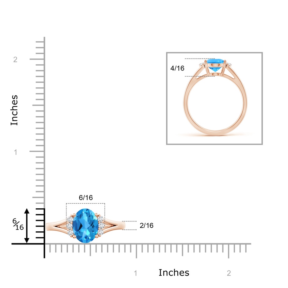 9x7mm AAAA Oval Swiss Blue Topaz with Round Diamond Collar Ring in Rose Gold ruler
