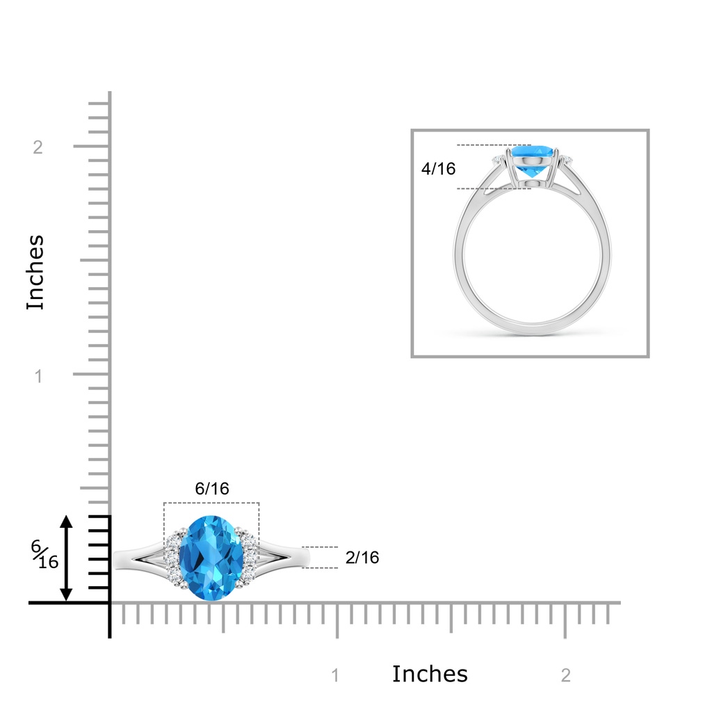 9x7mm AAAA Oval Swiss Blue Topaz with Round Diamond Collar Ring in White Gold Ruler