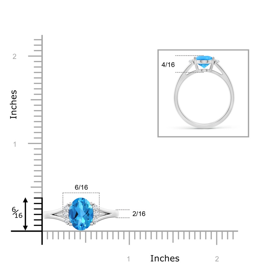 9x7mm AAAA Oval Swiss Blue Topaz with Round Diamond Collar Ring in White Gold ruler