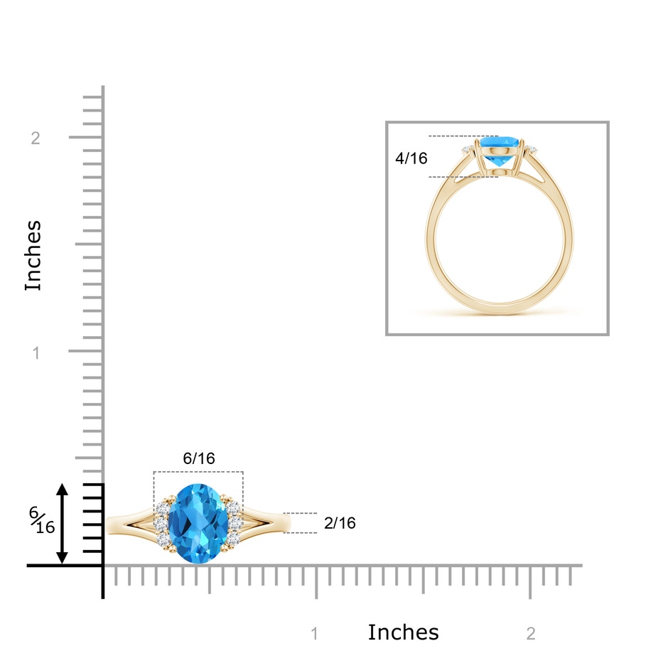 9x7mm AAAA Oval Swiss Blue Topaz with Round Diamond Collar Ring in Yellow Gold ruler