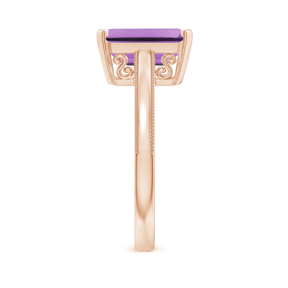 10x8mm A Emerald Cut Amethyst Solitaire Ring with Milgrain in Rose Gold side-2