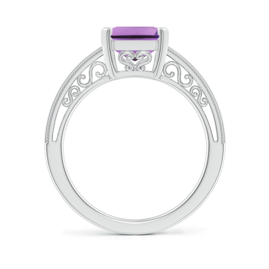 10x8mm A Emerald Cut Amethyst Solitaire Ring with Milgrain in White Gold side-1