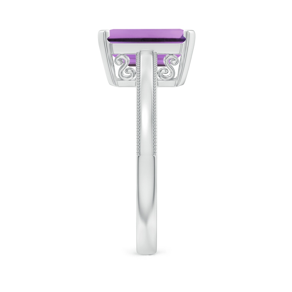 10x8mm A Emerald Cut Amethyst Solitaire Ring with Milgrain in White Gold side-2