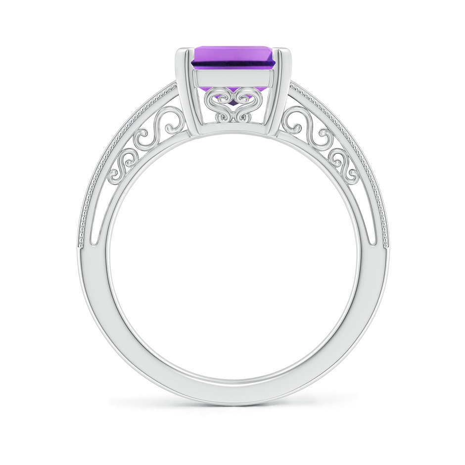 10x8mm AA Emerald Cut Amethyst Solitaire Ring with Milgrain in White Gold side-1