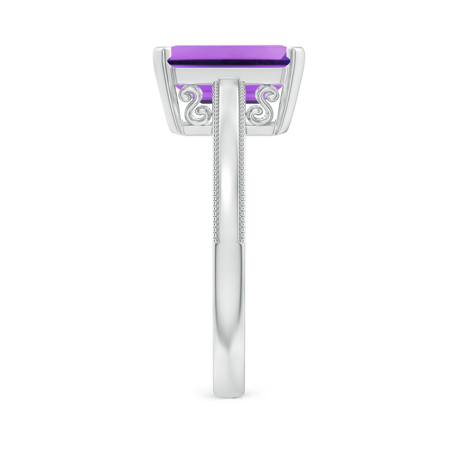 10x8mm AA Emerald Cut Amethyst Solitaire Ring with Milgrain in White Gold side-2