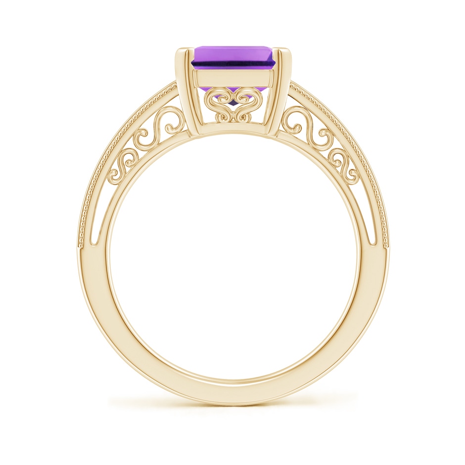 10x8mm AA Emerald Cut Amethyst Solitaire Ring with Milgrain in Yellow Gold side-1