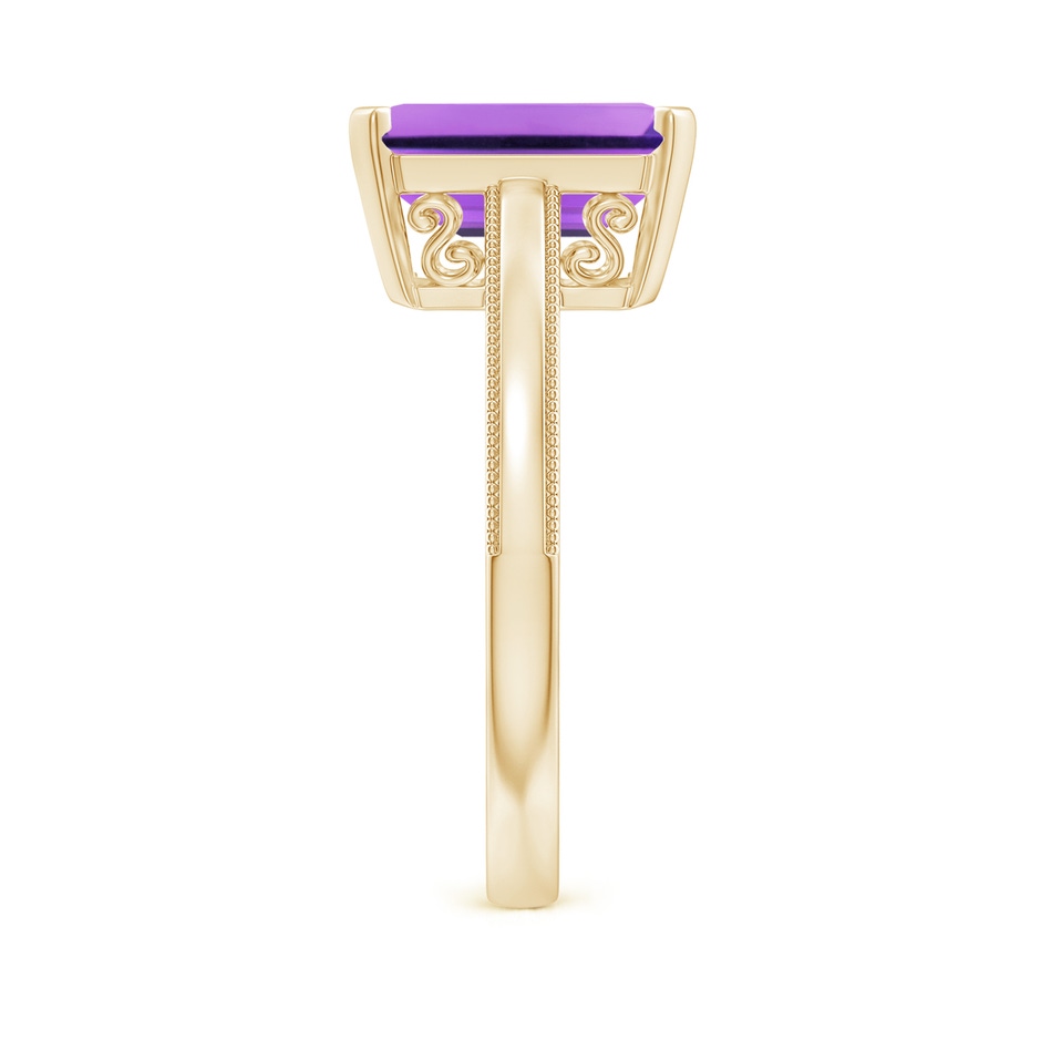 10x8mm AA Emerald Cut Amethyst Solitaire Ring with Milgrain in Yellow Gold side-2