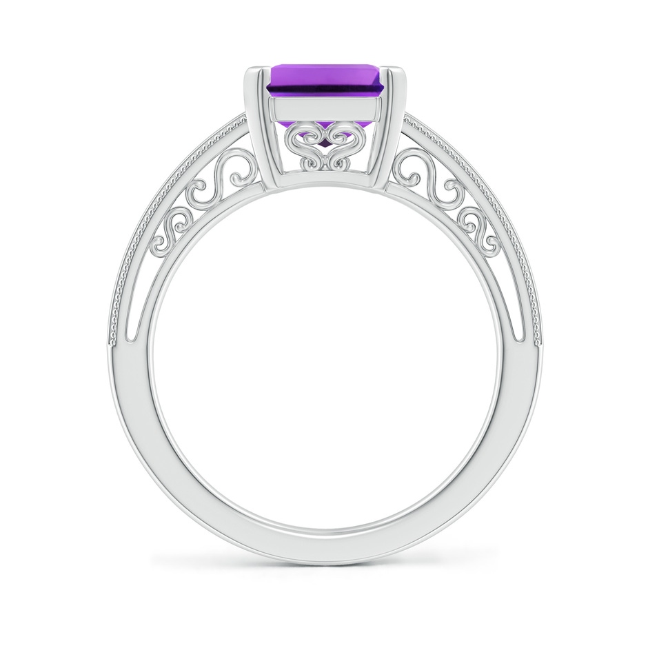 10x8mm AAA Emerald Cut Amethyst Solitaire Ring with Milgrain in White Gold side-1