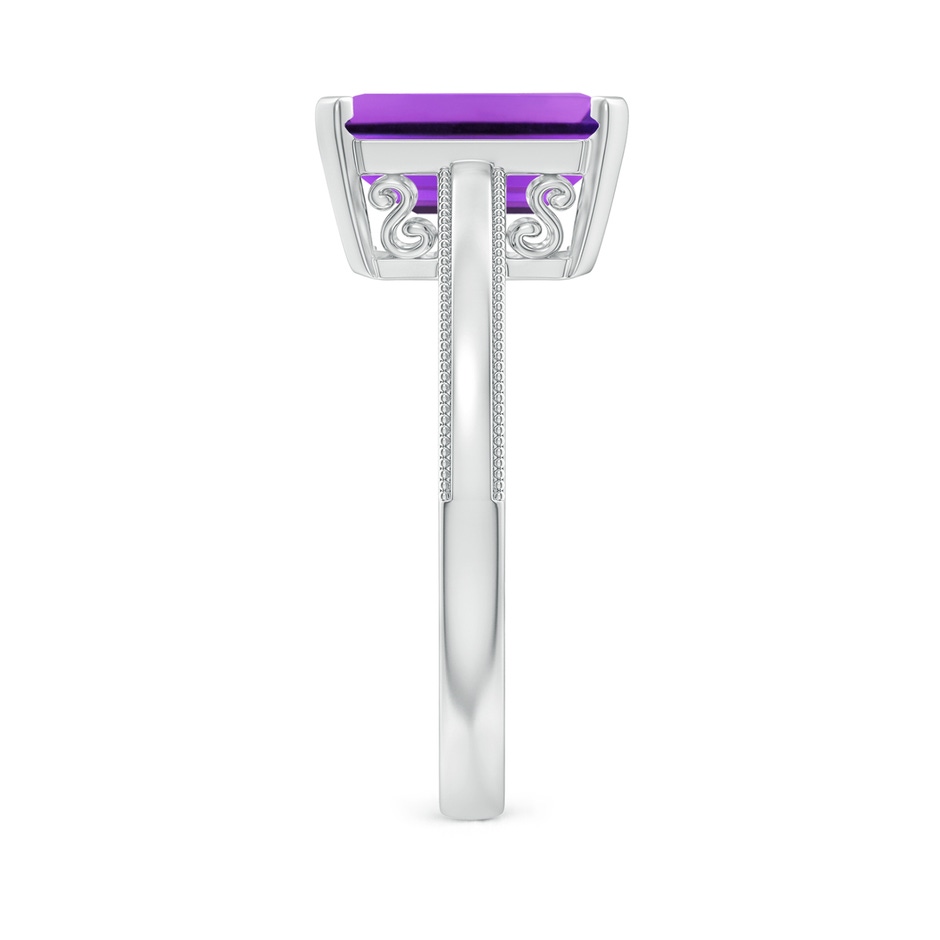10x8mm AAA Emerald Cut Amethyst Solitaire Ring with Milgrain in White Gold side-2