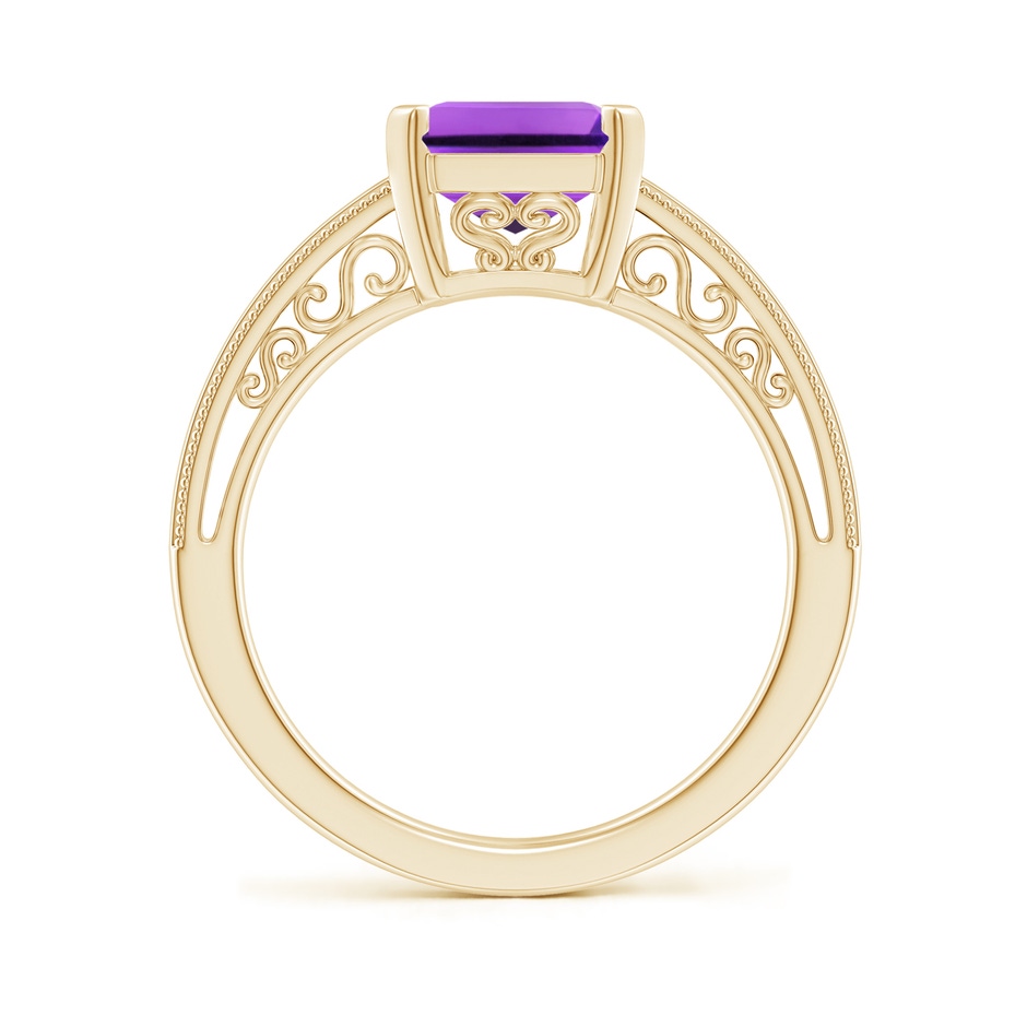 10x8mm AAA Emerald Cut Amethyst Solitaire Ring with Milgrain in Yellow Gold side-1