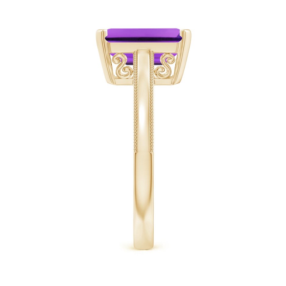 10x8mm AAA Emerald Cut Amethyst Solitaire Ring with Milgrain in Yellow Gold side-2