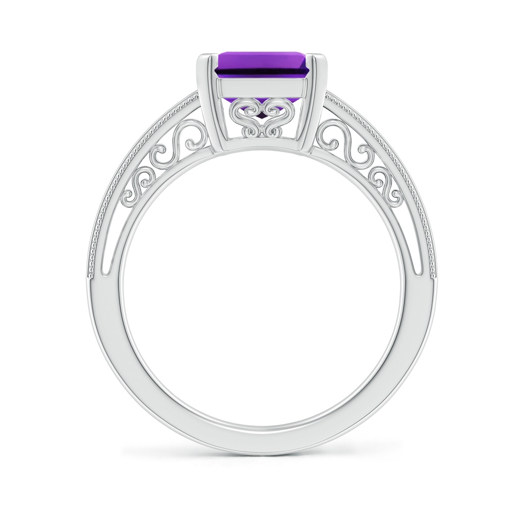10x8mm AAAA Emerald Cut Amethyst Solitaire Ring with Milgrain in P950 Platinum - side_1