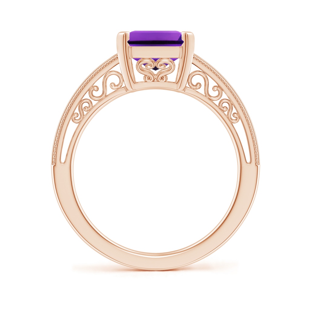 10x8mm AAAA Emerald Cut Amethyst Solitaire Ring with Milgrain in Rose Gold - side_1