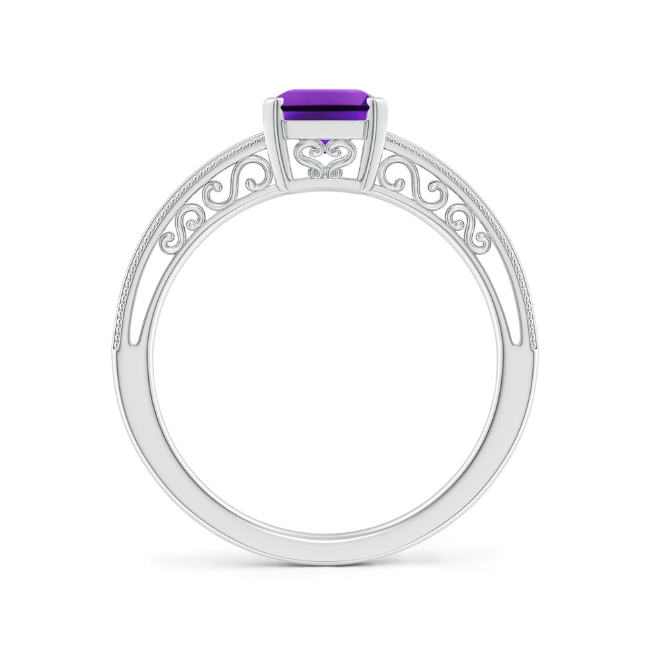 8x6mm AAAA Emerald Cut Amethyst Solitaire Ring with Milgrain in White Gold side-1