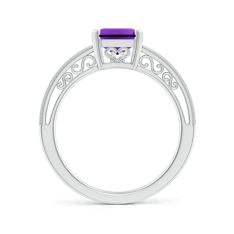 9x7mm AAAA Emerald Cut Amethyst Solitaire Ring with Milgrain in White Gold side-1