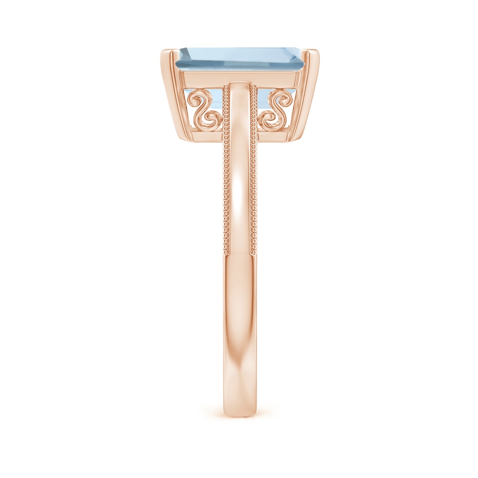 10x8mm A Emerald-Cut Aquamarine Solitaire Ring with Milgrain in Rose Gold side-2