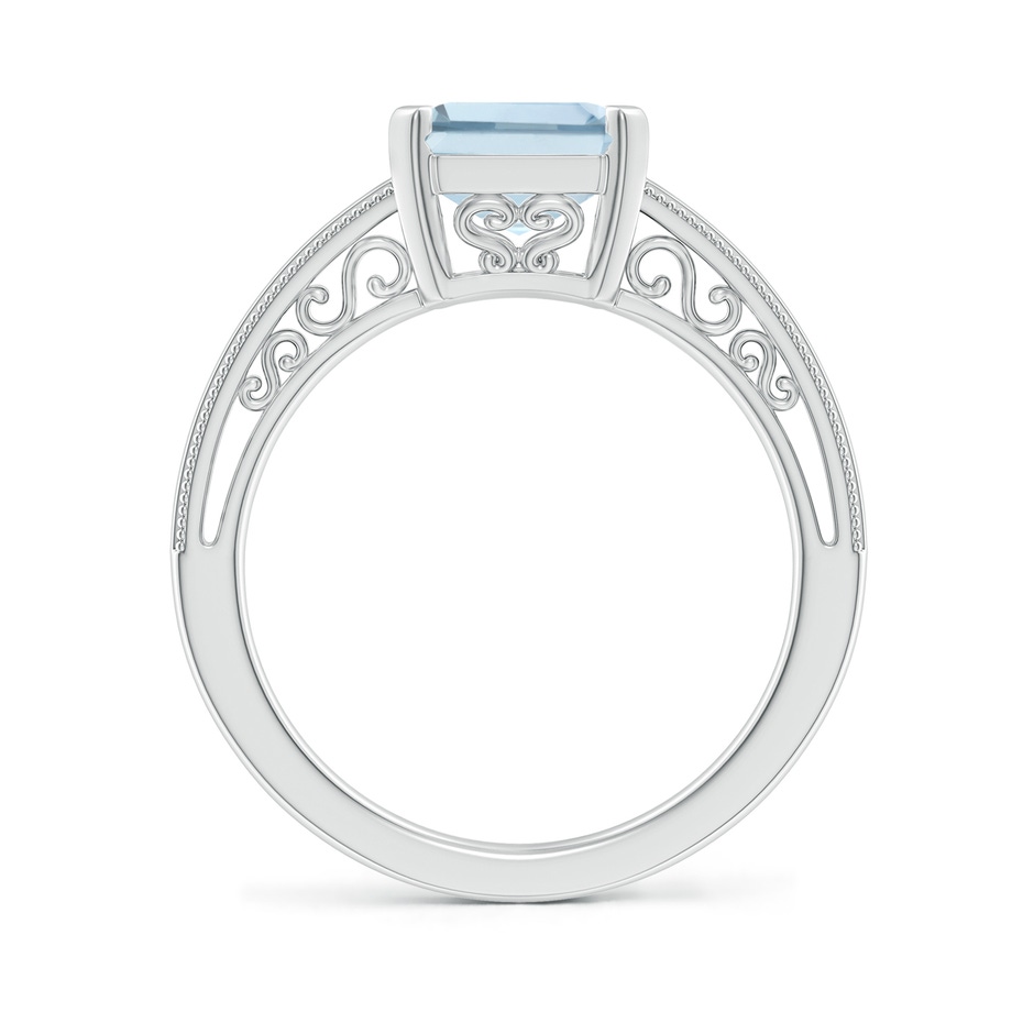 10x8mm A Emerald-Cut Aquamarine Solitaire Ring with Milgrain in White Gold side-1