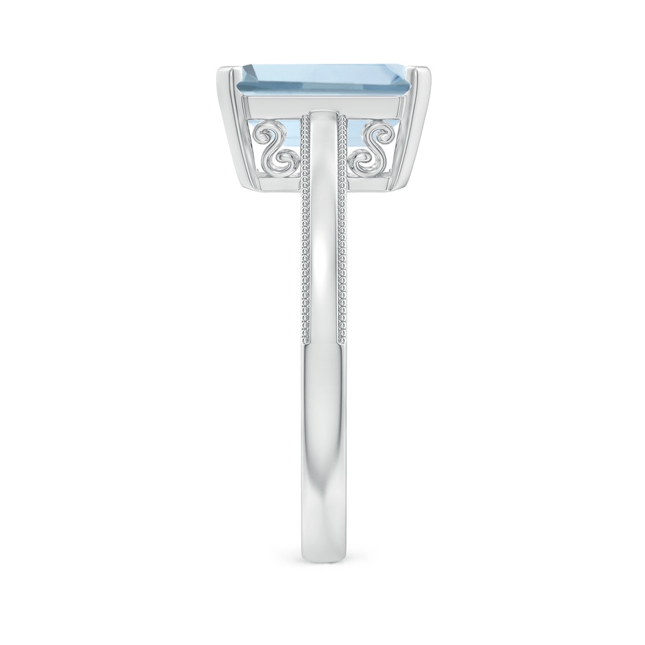10x8mm A Emerald-Cut Aquamarine Solitaire Ring with Milgrain in White Gold side-2
