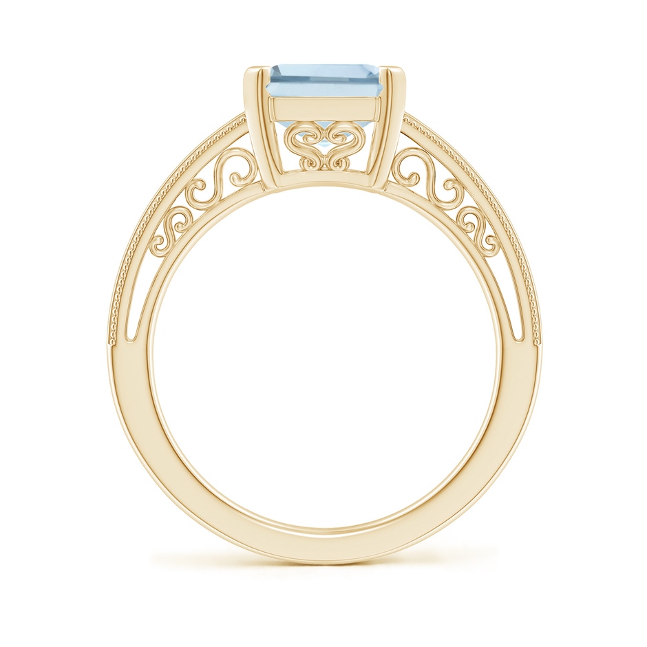 10x8mm A Emerald-Cut Aquamarine Solitaire Ring with Milgrain in Yellow Gold side-1