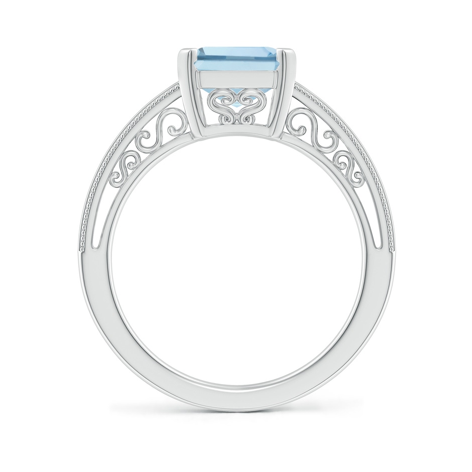 10x8mm AA Emerald-Cut Aquamarine Solitaire Ring with Milgrain in White Gold side-1