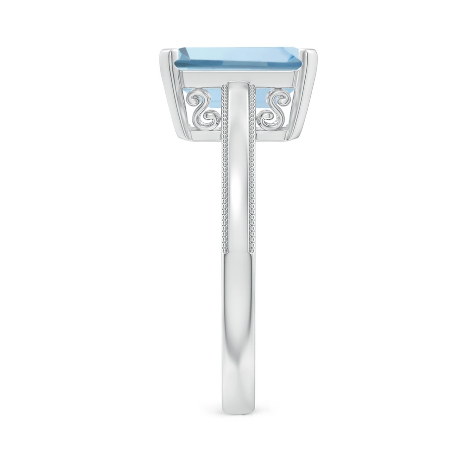 10x8mm AA Emerald-Cut Aquamarine Solitaire Ring with Milgrain in White Gold side-2