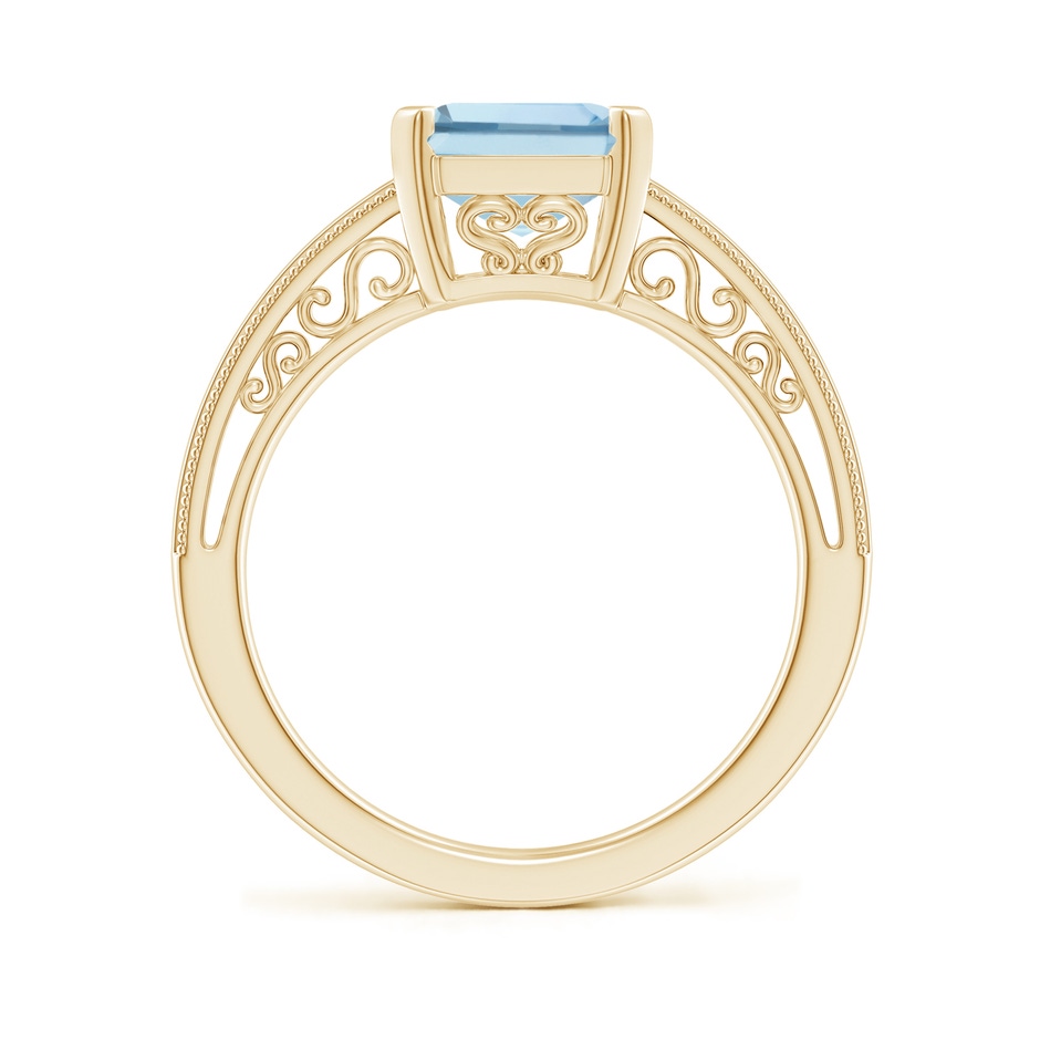 10x8mm AA Emerald-Cut Aquamarine Solitaire Ring with Milgrain in Yellow Gold side-1