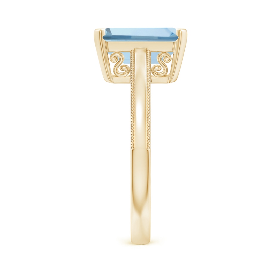 10x8mm AA Emerald-Cut Aquamarine Solitaire Ring with Milgrain in Yellow Gold side-2