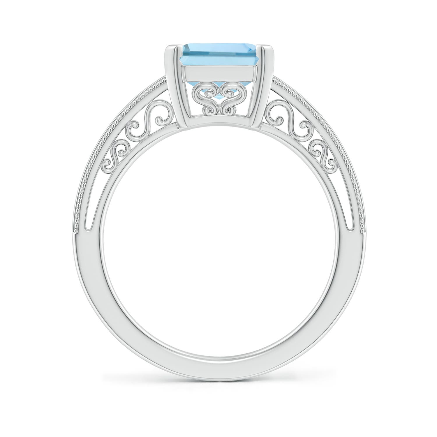 10x8mm AAA Emerald-Cut Aquamarine Solitaire Ring with Milgrain in P950 Platinum - side 3