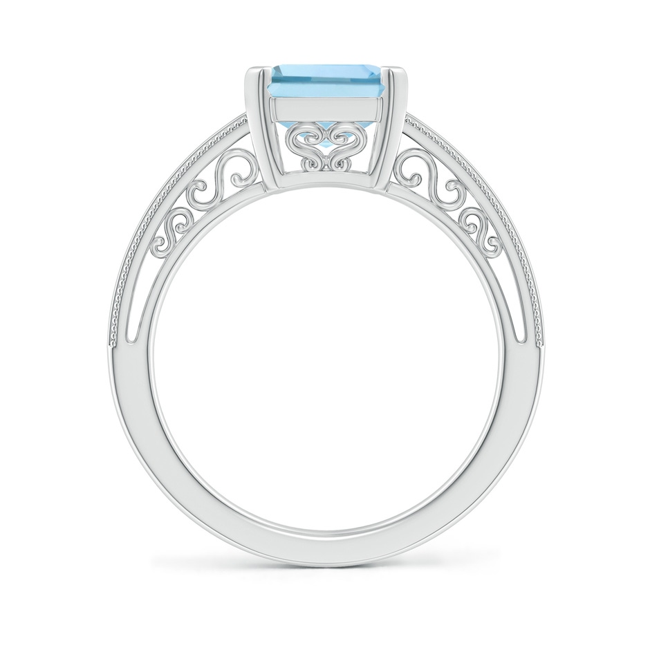 10x8mm AAA Emerald-Cut Aquamarine Solitaire Ring with Milgrain in P950 Platinum side-1