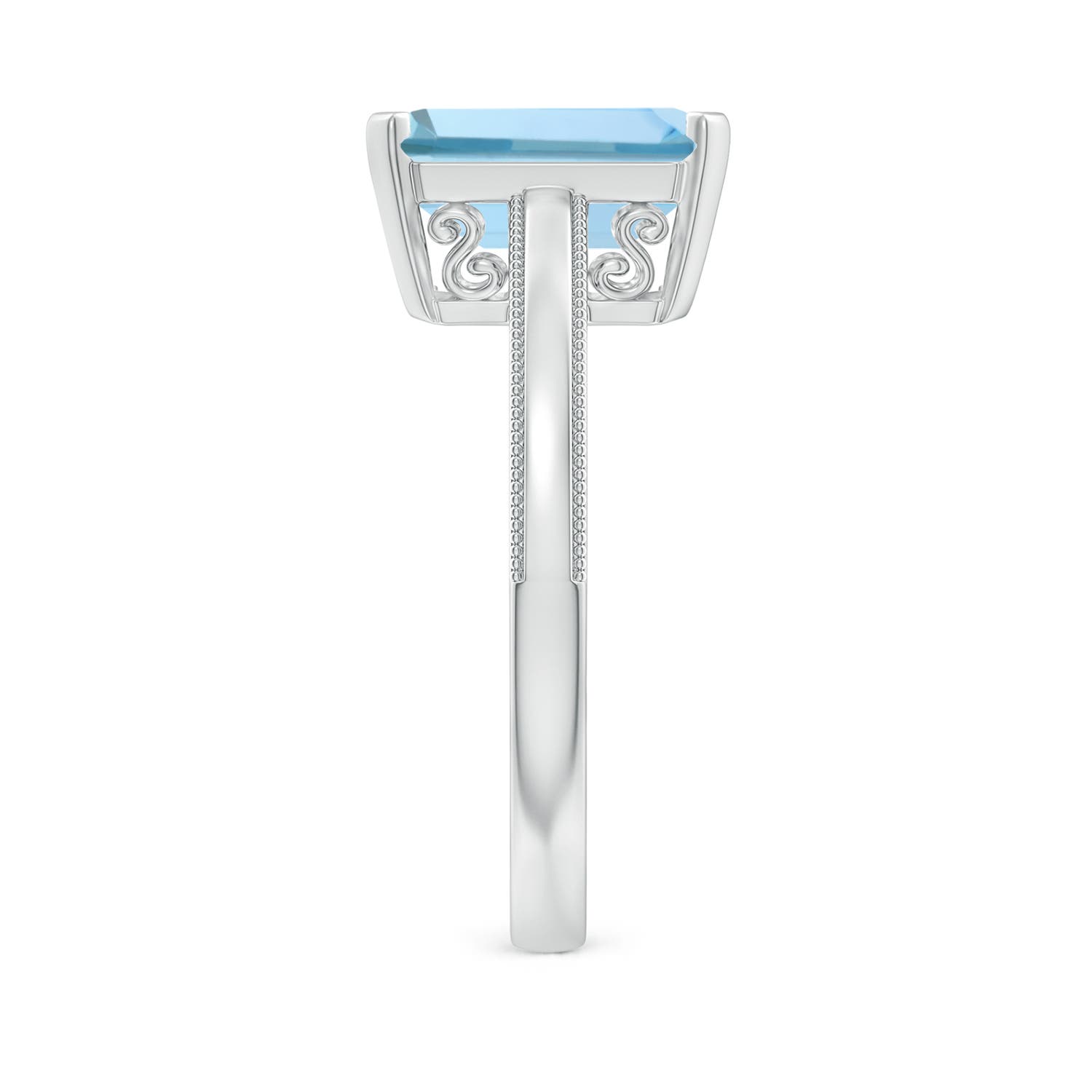 10x8mm AAA Emerald-Cut Aquamarine Solitaire Ring with Milgrain in P950 Platinum - side 7